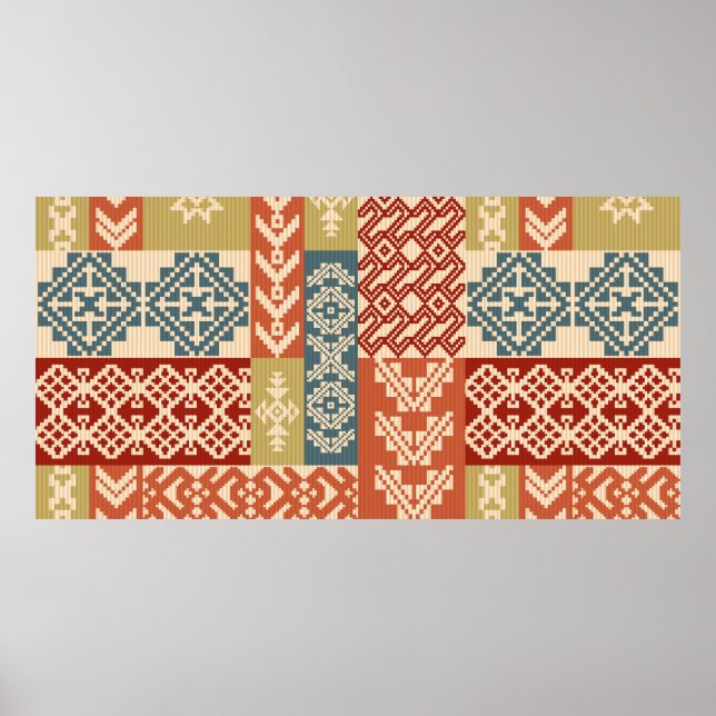 Póster Patrón étnico ornamental geométrico (Frente)