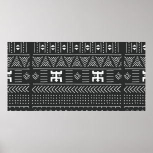 Póster Patrón étnico tribal blanco y negro con geométrica