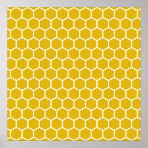 Póster Patrón exagerado de abee hive de honeycomb amarill