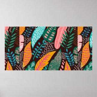 Póster Patrón exótico sin foco con plantas tropicales. vi