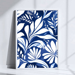 Póster Patrón floral acuarela botánica azul
