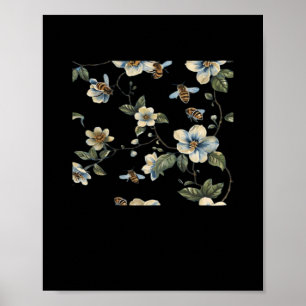 Póster Patrón floral azul blanco - Aesía oscura de vértig