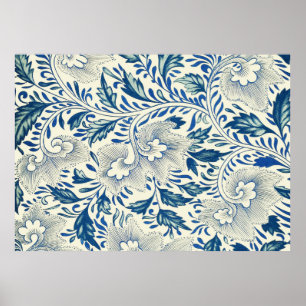 Póster Patrón floral azul Diseño antiguo asiático