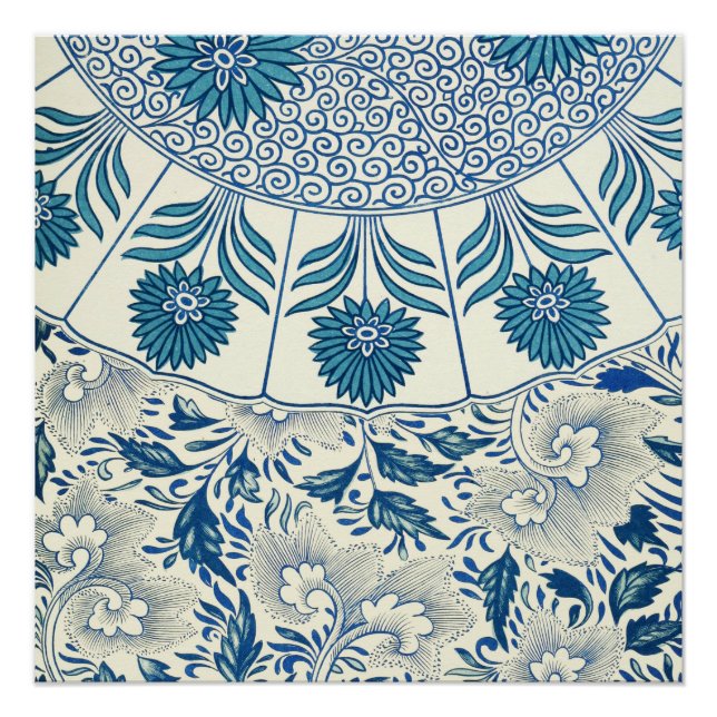 Póster Patrón floral azul Diseño antiguo asiático (Anverso)