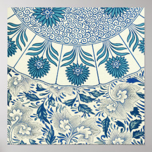 Póster Patrón floral azul Diseño antiguo asiático