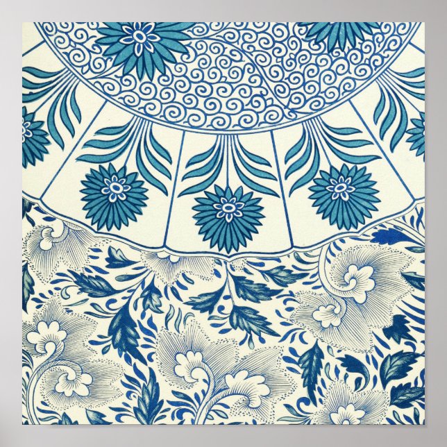 Póster Patrón floral azul Diseño antiguo asiático (Frente)