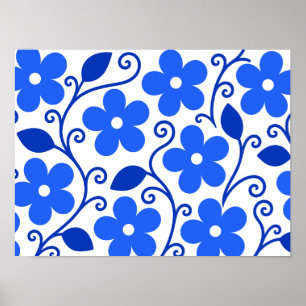 Póster Patrón floral azul sin costuras
