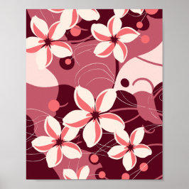 Póster Patrón floral blanco crema y rosa melocotón