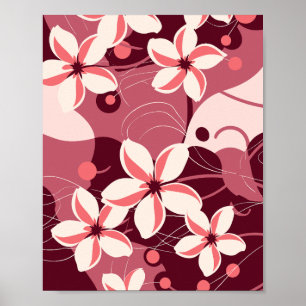 Póster Patrón floral blanco crema y rosa melocotón