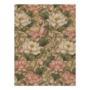 Póster Patrón floral botánico de loto de agua vintage