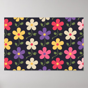 Póster Patrón floral colorido sobre fondo oscuro