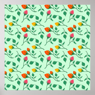 Póster Patrón floral con flores subió de color