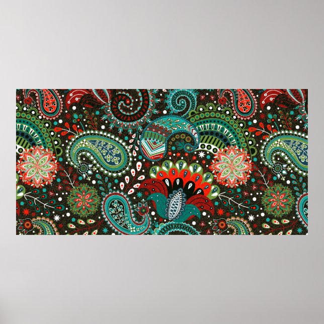 Póster Patrón floral continuo con elementos de paisley (Frente)