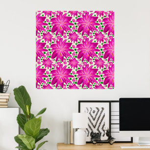 Póster Patrón floral continuo de color rosa intenso