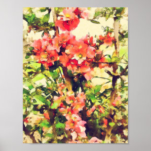 Póster Patrón floral de acuarela rojo rosa 1
