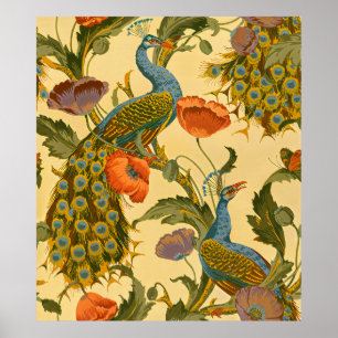 Póster Patrón Floral de Amapola Pavo Real Art Nouveau Ant