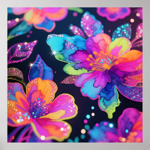Póster Patrón floral de brillo neón