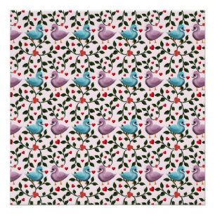 Póster Patrón floral de cisnes caprichosos