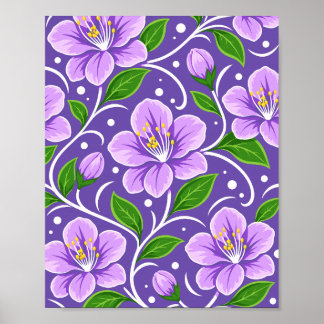 Póster Patrón floral de color púrpura claro con hojas ver