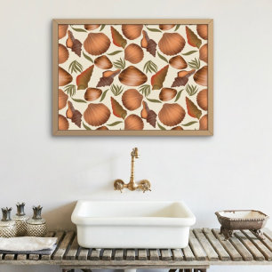 Póster Patrón floral de conchas marinas náuticas