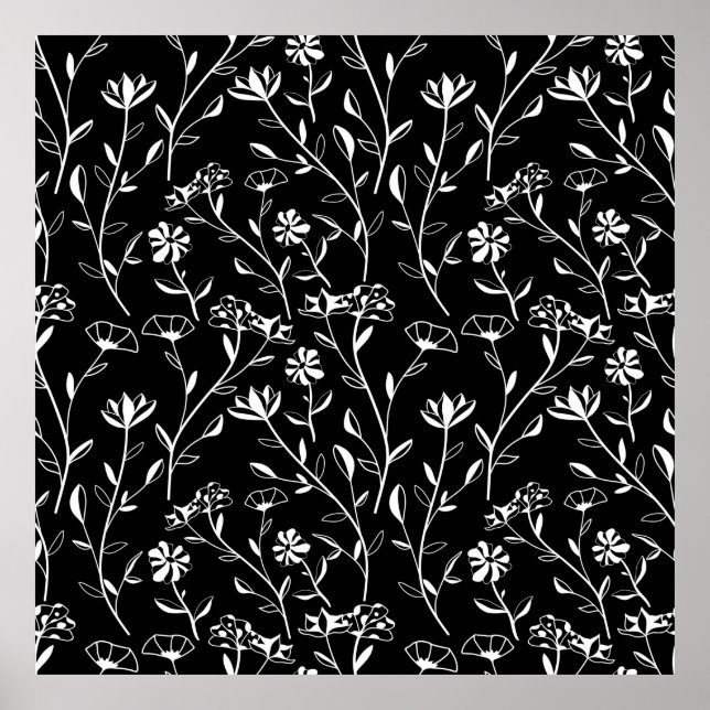 Póster Patrón floral de contorno inmaculado. Dibujo de ma (Frente)