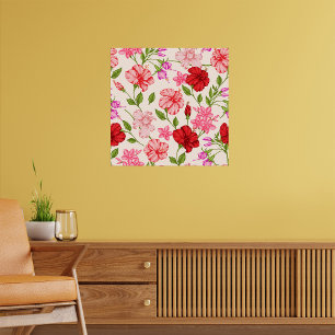 Póster Patrón floral de Hibiscus y Plumeria tropical