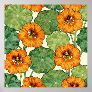Póster Patrón floral de nasturcia en acuarela