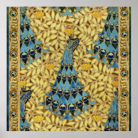 Patrón Floral de Pavo Real Azul Art Nouveau Antigu