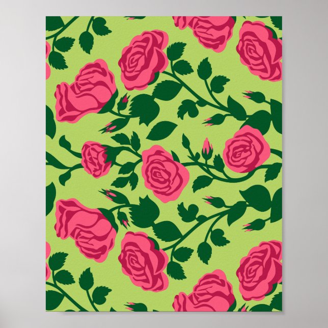 Póster Patrón floral de rosa rosa (Frente)