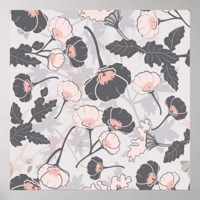 Póster Patrón floral de sombra gris rosa (Frente)
