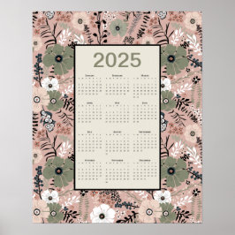Póster Patrón floral del calendario 2025
