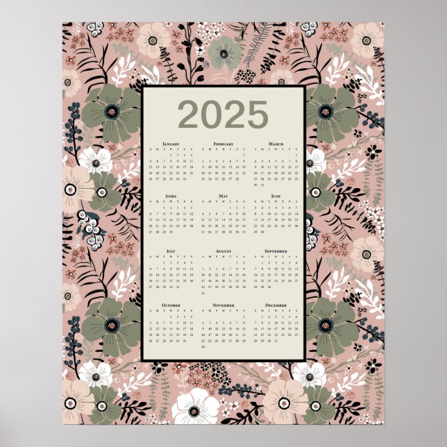 Póster Patrón floral del calendario 2025 (Frente)