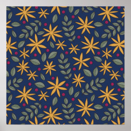 Póster Patrón Floral Dorado Diseño Botánico