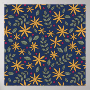 Póster Patrón Floral Dorado Diseño Botánico