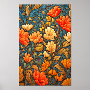 Póster Patrón floral estilo William Morris en colores oto