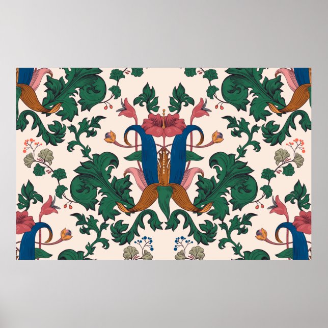 Póster Patrón floral inmaculado. Flora Art Nouveau (Frente)