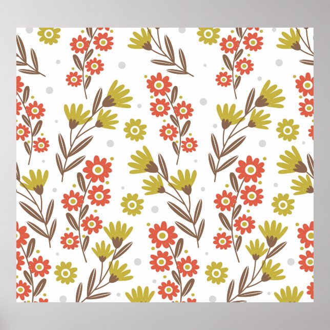 Póster Patrón floral lindo, fondo fluido. (Frente)