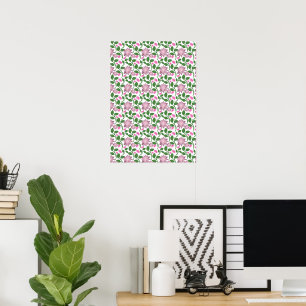 Póster Patrón Floral Oscuro Sin Costuras Flores Rosadas V