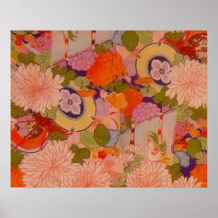 Póster Patrón floral rosa de la flor de Kimono