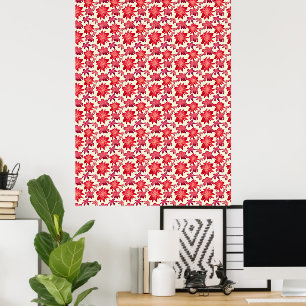 Póster Patrón floral rosa rojo sin fisuras estético oscur