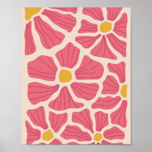 Póster Patrón floral rosa y amarillo retro