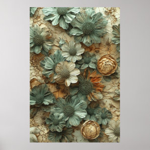 Póster Patrón floral seco vintage: texturizado