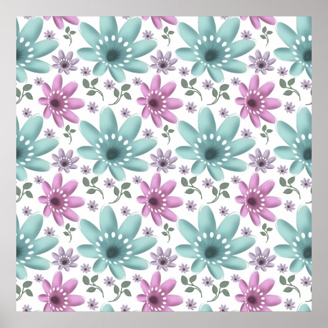 Póster Patrón Floral Sin Costuras Pastel (Frente)
