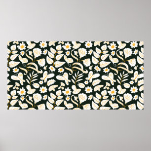 Póster Patrón floral sin fisuras con mariposas e insectos