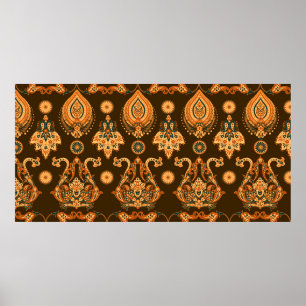 Póster Patrón floral sin fisuras de estilo Damasco