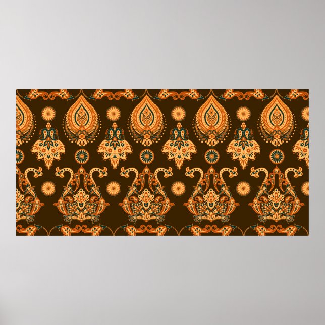 Póster Patrón floral sin fisuras de estilo Damasco (Frente)