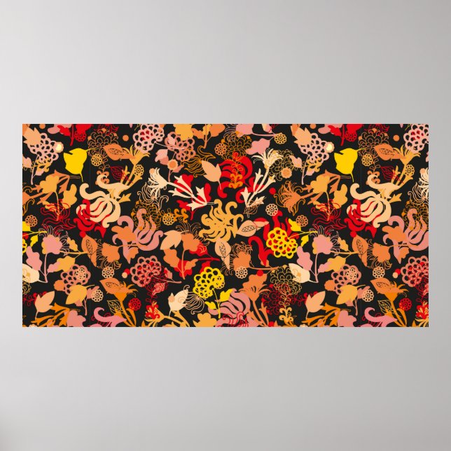 Póster Patrón floral sin fisuras dibujado a mano (Frente)