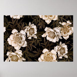 Póster Patrón floral sin fisuras. Flores de jardín peonía