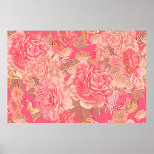 Póster Patrón floral sin fisuras. Flores de jardín rosado