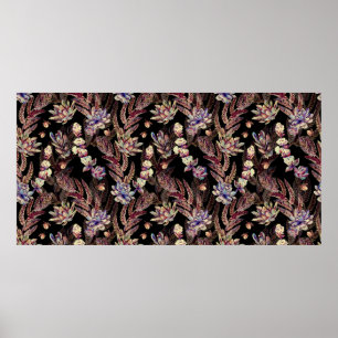 Póster Patrón floral sin fisuras. Suculentos, helechos, e